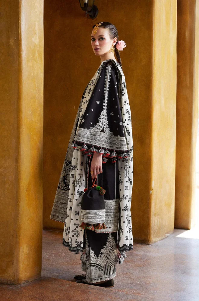 Hussain Rehar - 3PC Lawn Embroidered Shirt with Embroidered Slub Net Dupatta (Unstitched) LC-7063