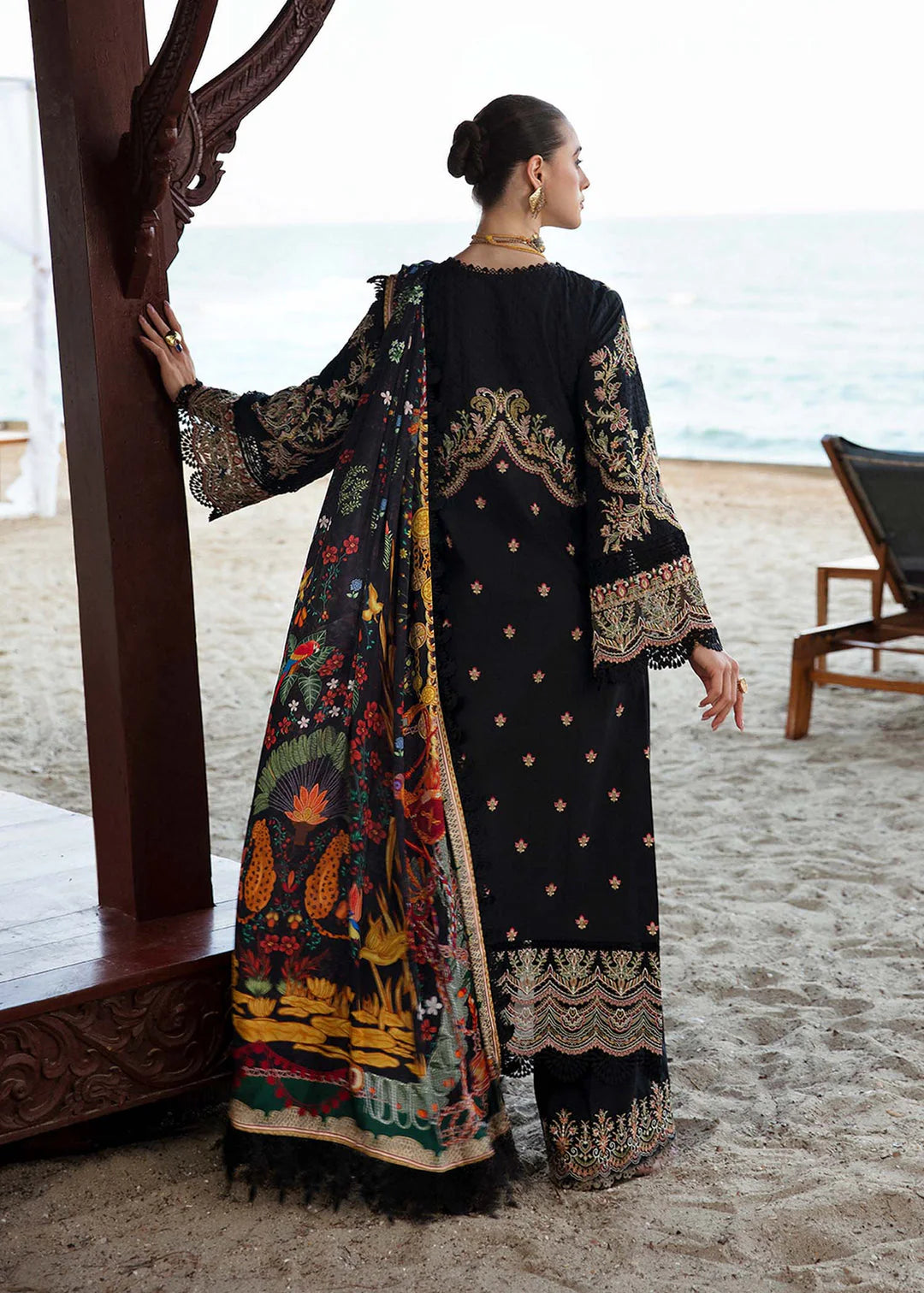 HUSSAIN REHAR 3PC DHANAK EMBROIDERED SHIRT WITH DHANAK EMB SHAWL AND TROUSER DN-2041
