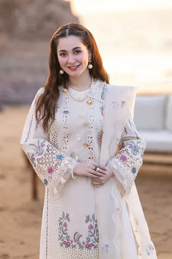 QALAMKAR 3PC Lawn Embroidered Shirt With Organza Embroidered Dupatta LC-7062