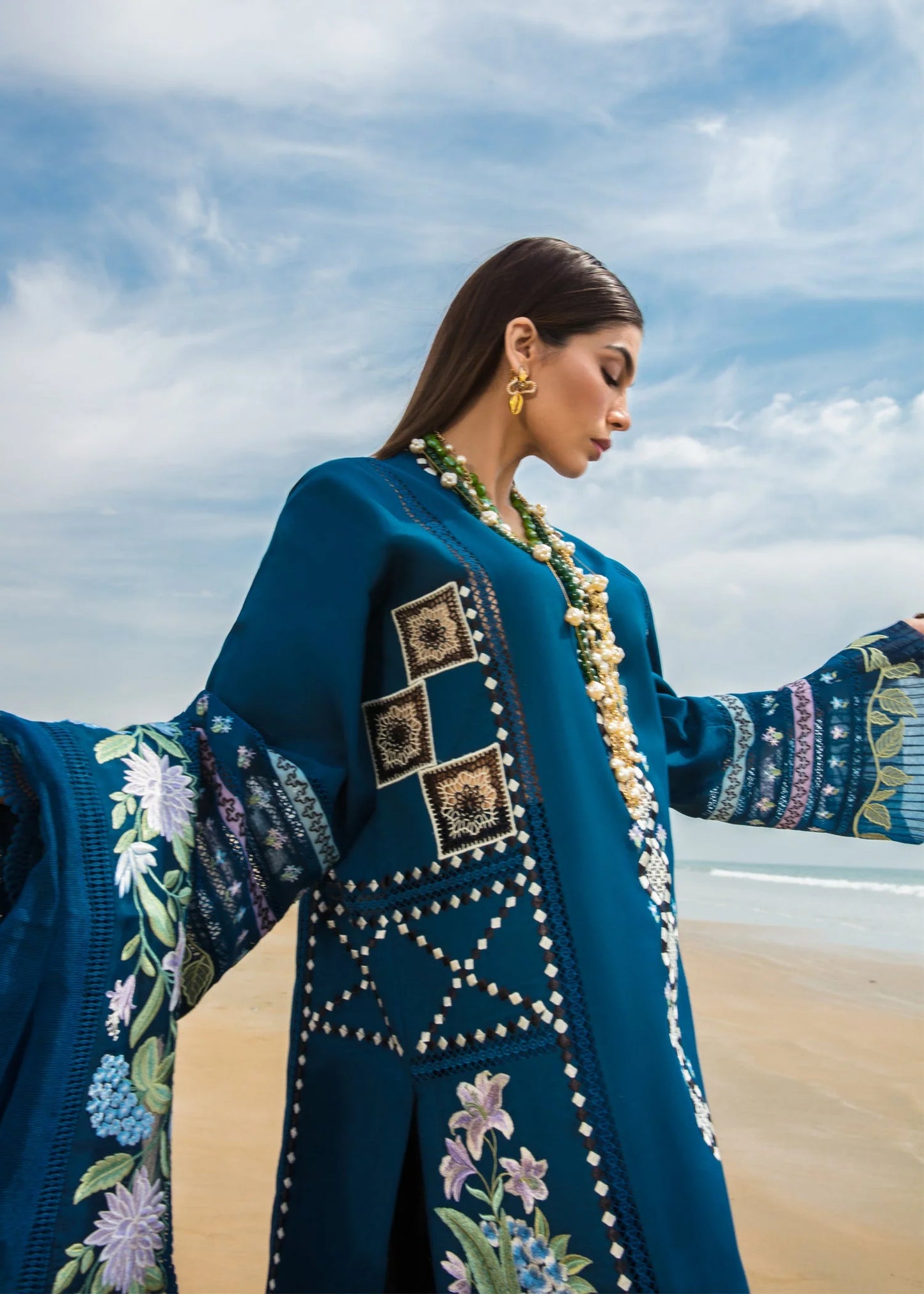 MARIA B 3PC DHANAK EMBROIDERED SHIRT WITH DHANAK SHAWL AND TROUSER DN-2049