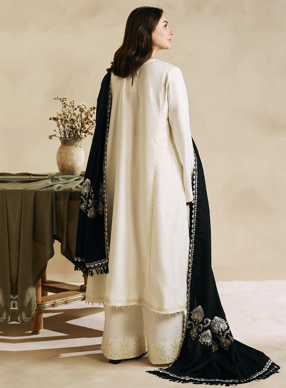 ZARA SHAHJAHAN 3PC DHANAK EMBROIDERED SHIRT WITH DHANAK SHAWL AND TROUSER DN-2056