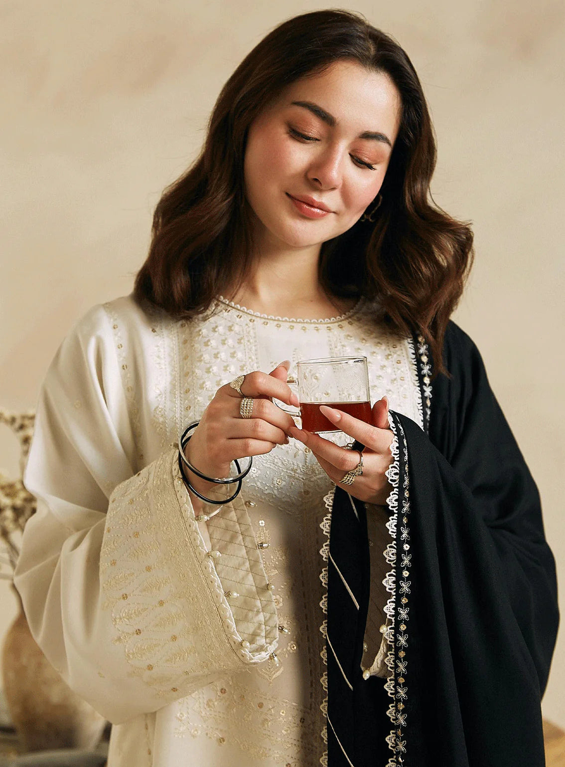 ZARA SHAHJAHAN 3PC DHANAK EMBROIDERED SHIRT WITH DHANAK SHAWL AND TROUSER DN-2056