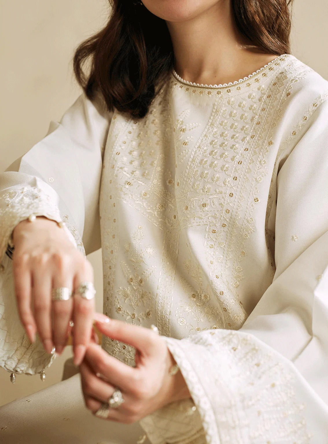 ZARA SHAHJAHAN 3PC DHANAK EMBROIDERED SHIRT WITH DHANAK SHAWL AND TROUSER DN-2056