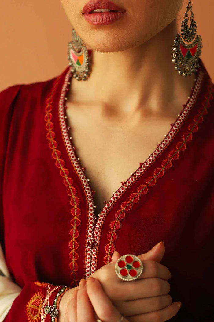 ZARA SHAHJAHAN 3PC DHANAK EMBROIDERED SHIRT WITH DHANAK SHAWL AND TROUSER DN-2086