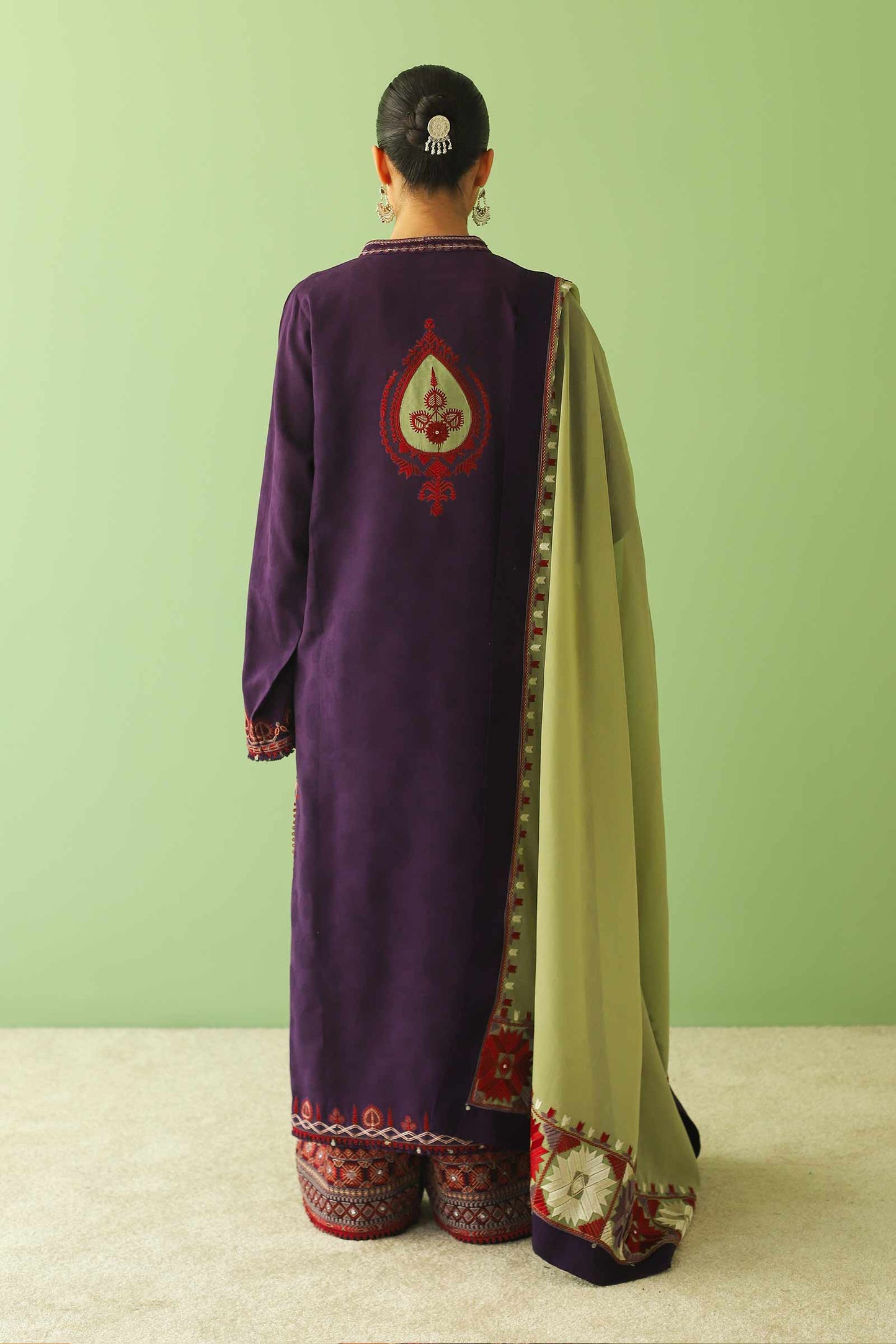 ZARA SHAHJAHAN 3PC DHANAK EMBROIDERED SHIRT WITH DHANAK SHAWL AND TROUSER DN-2058
