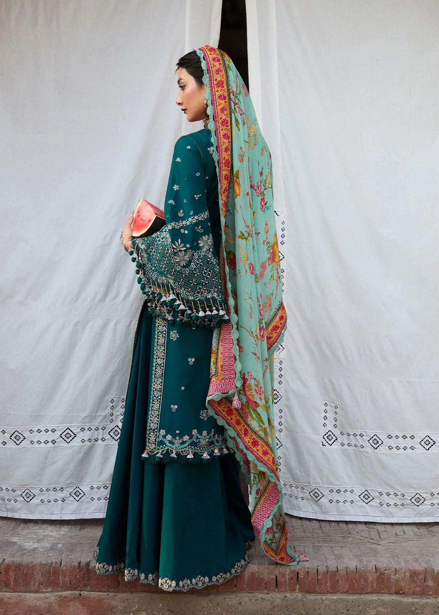 MARIA B 3PC DHANAK EMBROIDERED SHIRT WITH DHANAK SHAWL AND TROUSER DN-2063