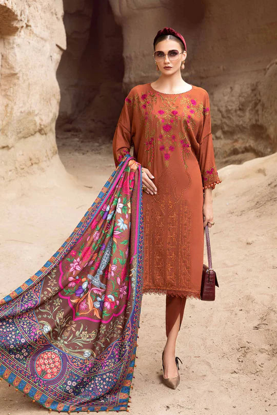 MARIA B 3PC DHANAK EMBROIDERED SHIRT WITH DHANAK SHAWL AND TROUSER DN-2068