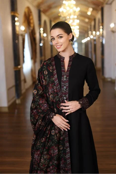BAREEZE 3PC DHANAK EMBROIDERED SHIRT WITH DHANAK SHAWL AND TROUSER DN-2028