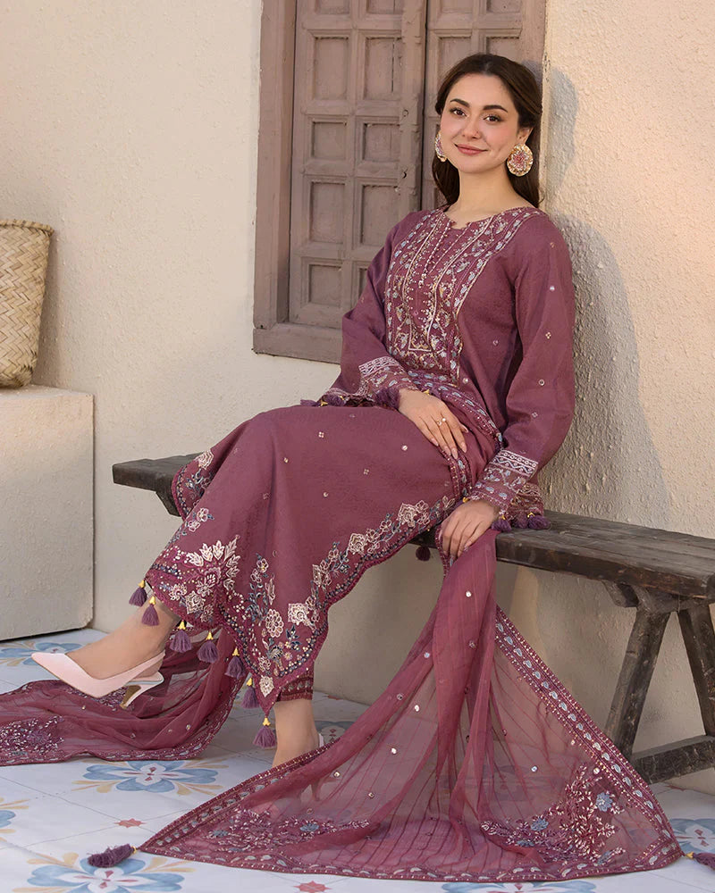 JADE - 3PC LAWN EMBROIDERED SHIRT WITH CHIFFON EMBROIDERED DUPATTA AND TROUSER LC-7065