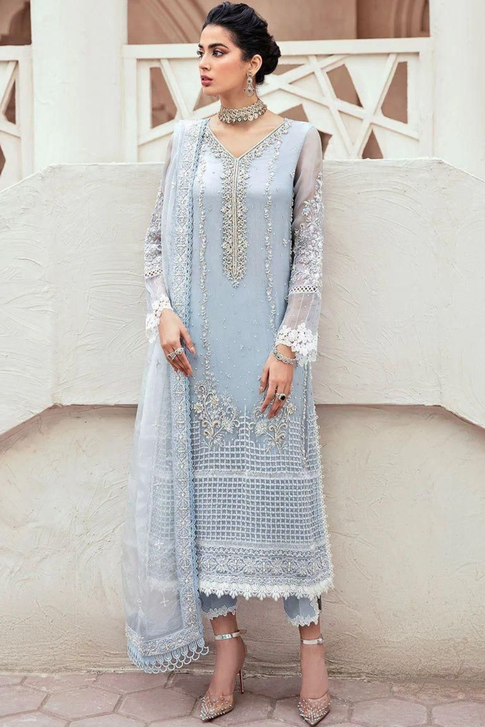 EMBROIDERED 3PC SILK DRESS WITH CHIFFON EMBROIDERED DUPATTA IR5014