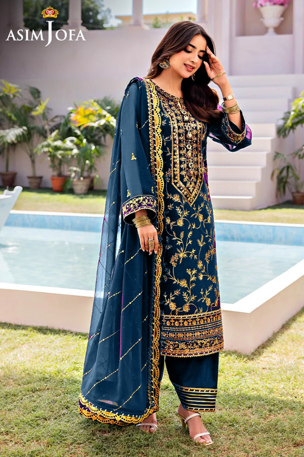 EMBROIDERED 3PC SILK DRESS WITH CHIFFON EMBROIDERED DUPATTA IR5022