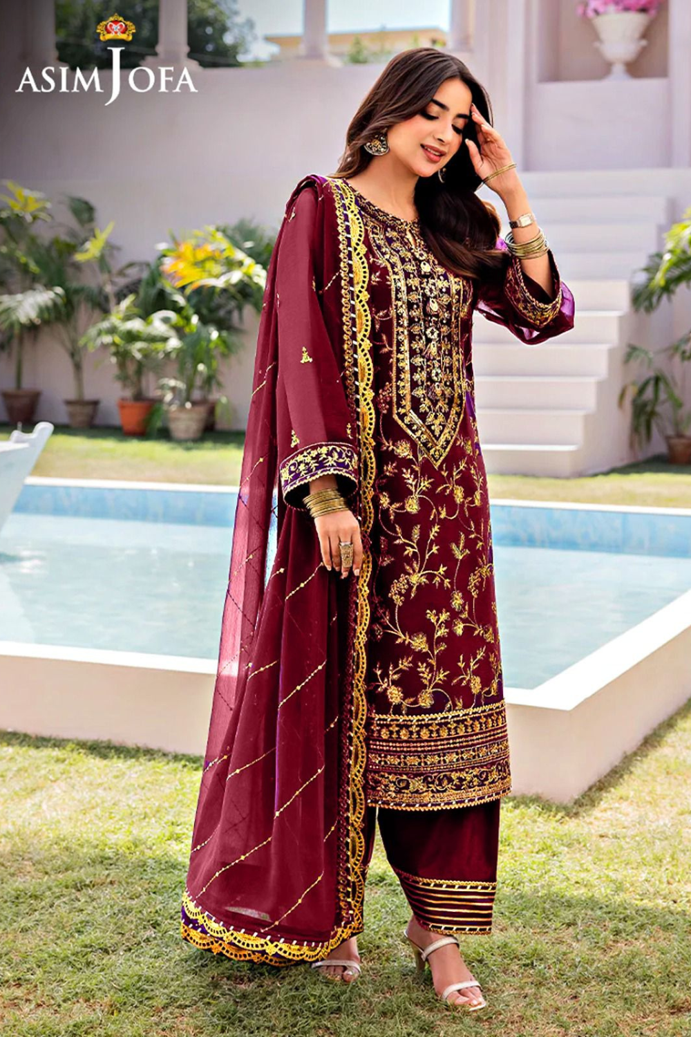 EMBROIDERED 3PC SILK DRESS WITH CHIFFON EMBROIDERED DUPATTA IR5023