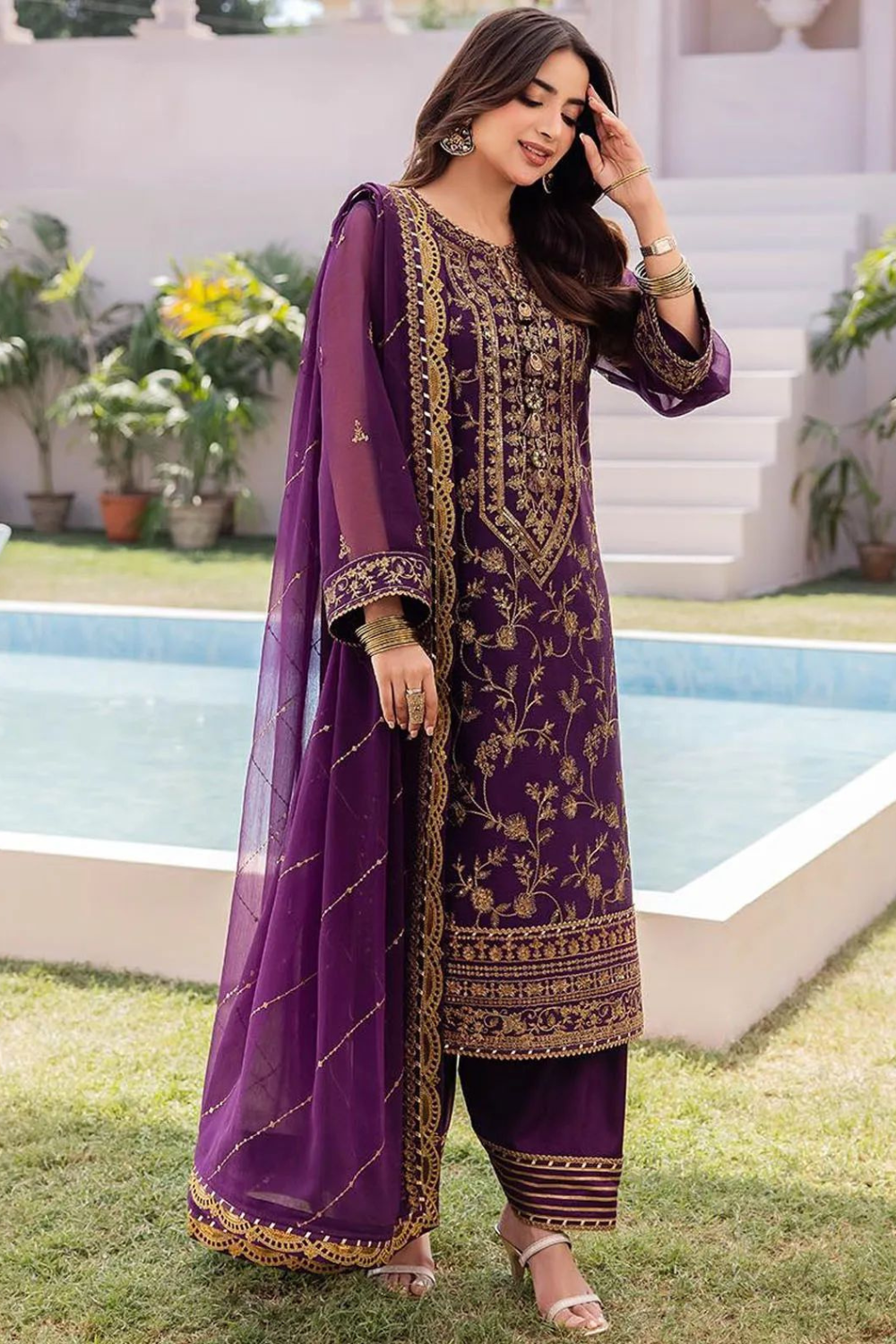 EMBROIDERED 3PC SILK DRESS WITH CHIFFON EMBROIDERED DUPATTA IR5024