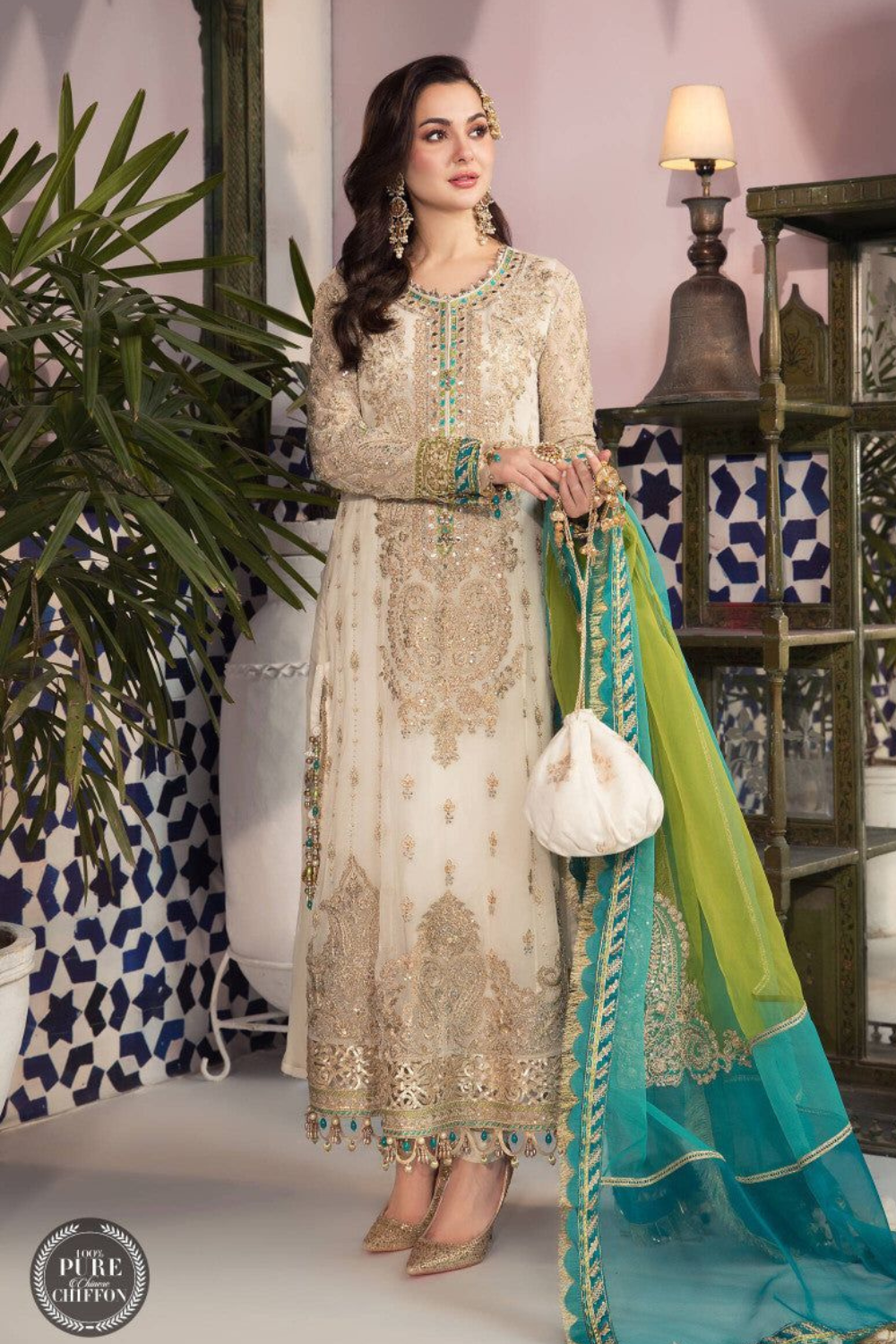EMBROIDERED 3PC SILK DRESS WITH CHIFFON EMBROIDERED DUPATTA IR5026