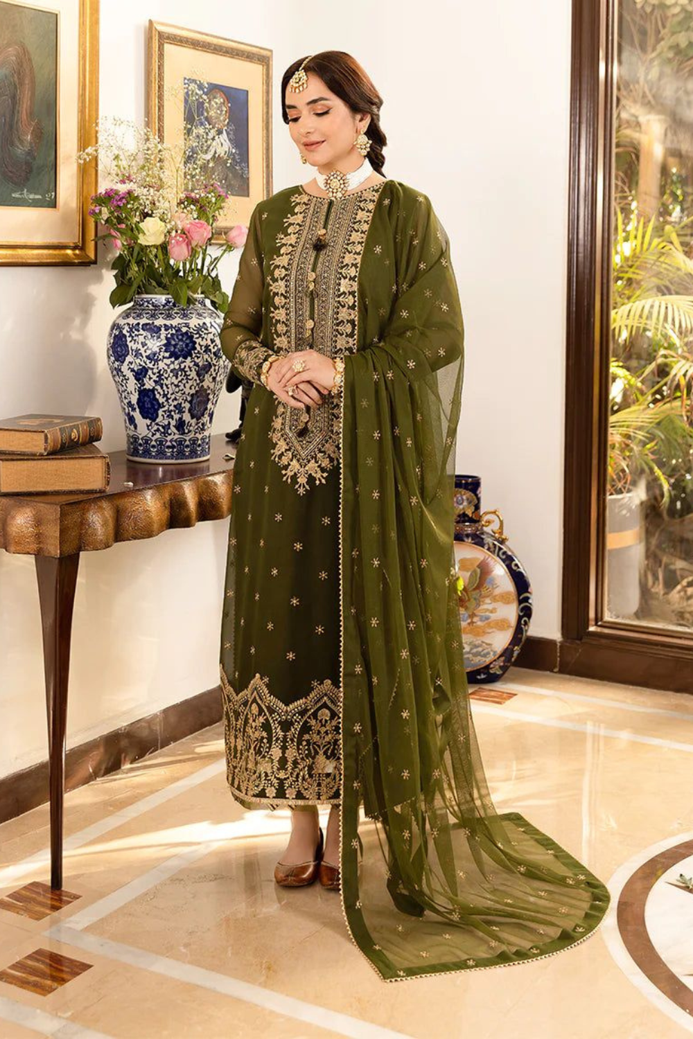 EMBROIDERED 3PC SILK DRESS WITH CHIFFON EMBROIDERED DUPATTA IR5027