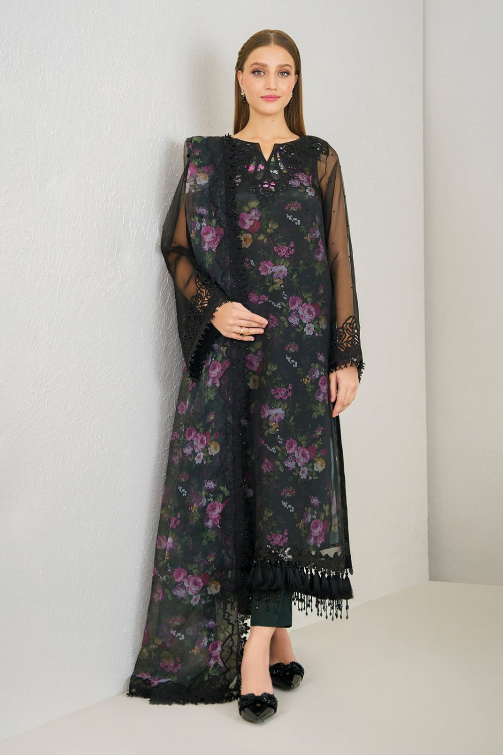 EMBROIDERED 3PC SILK DRESS WITH CHIFFON EMBROIDERED DUPATTA IR5030