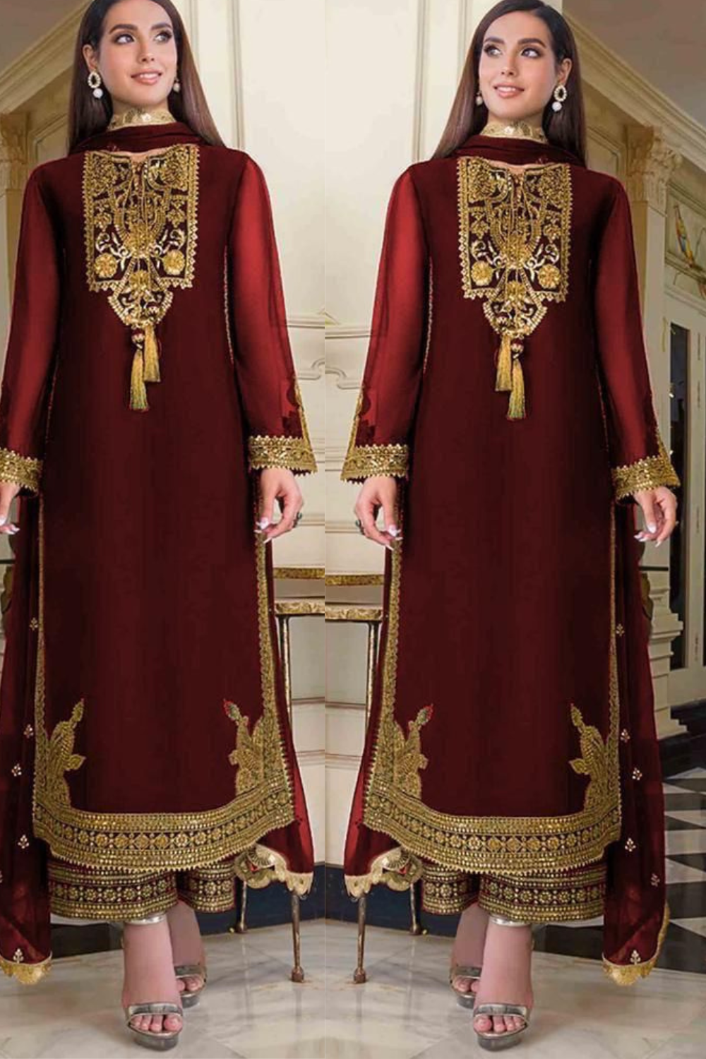 EMBROIDERED 3PC SILK DRESS WITH CHIFFON EMBROIDERED DUPATTA IR5032