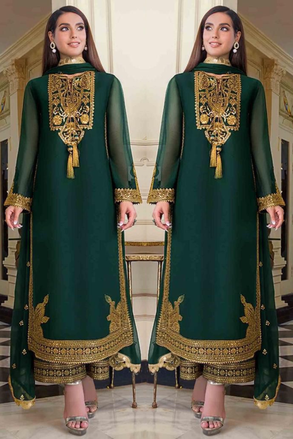 EMBROIDERED 3PC SILK DRESS WITH CHIFFON EMBROIDERED DUPATTA IR5031