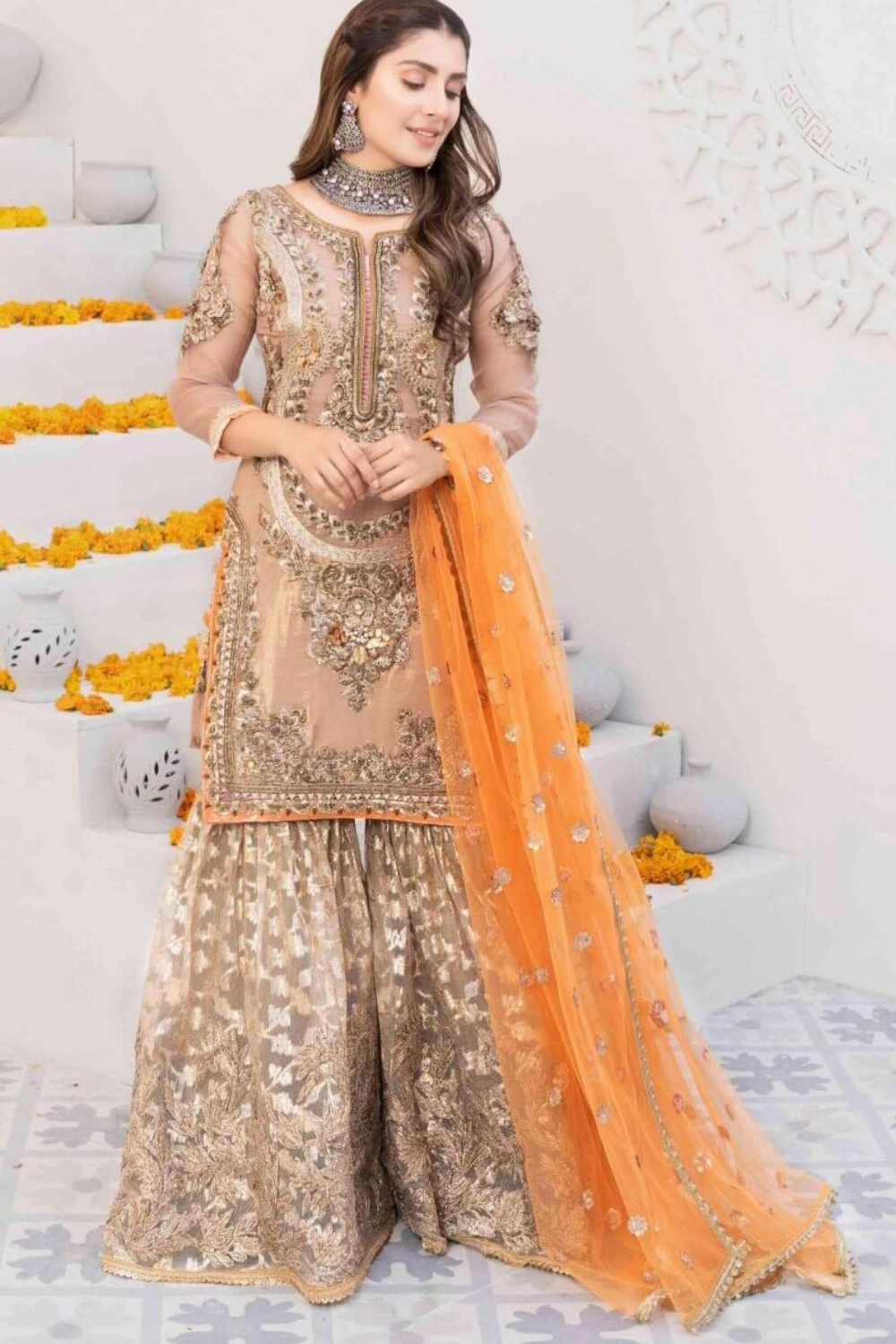 EMBROIDERED 3PC SILK DRESS WITH CHIFFON EMBROIDERED DUPATTA IR5037