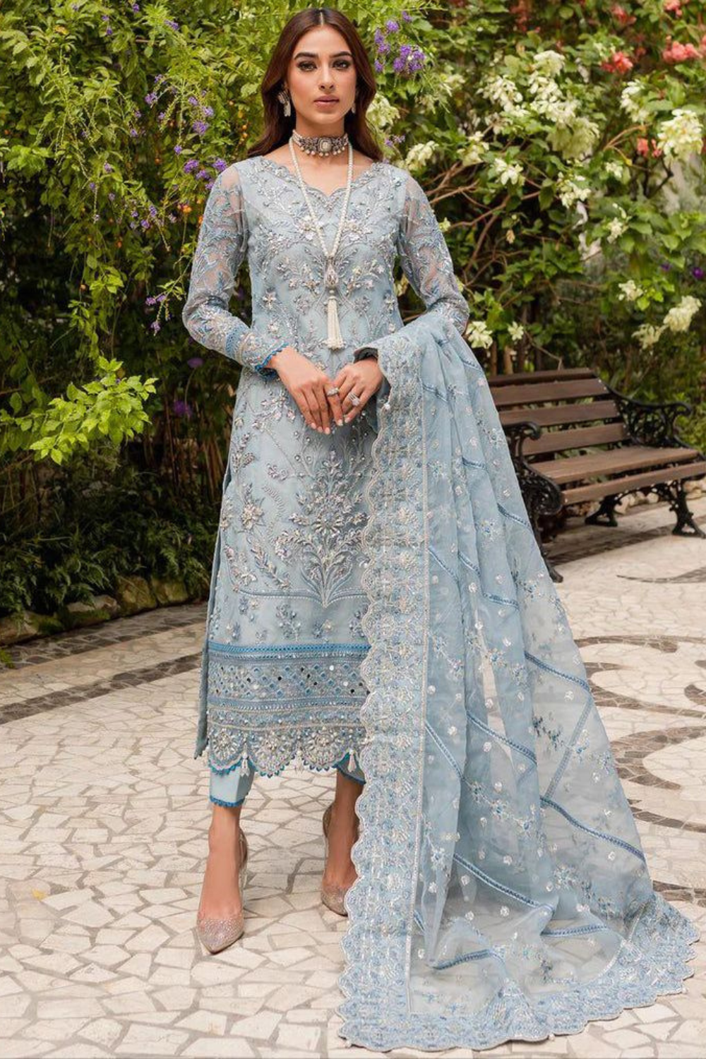 EMBROIDERED 3PC SILK DRESS WITH CHIFFON EMBROIDERED DUPATTA IR5038