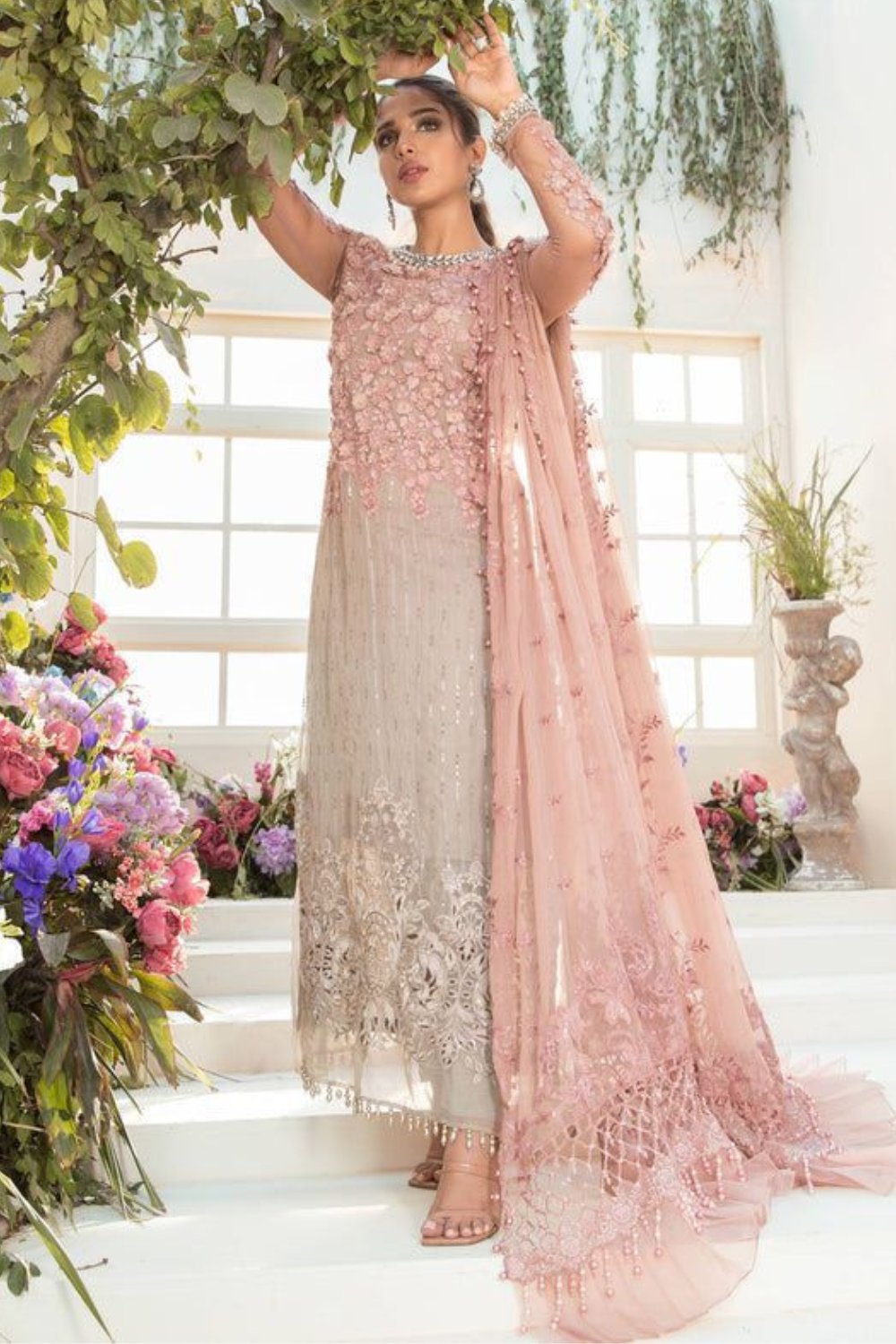 EMBROIDERED 3PC SILK DRESS WITH CHIFFON EMBROIDERED DUPATTA IR5003