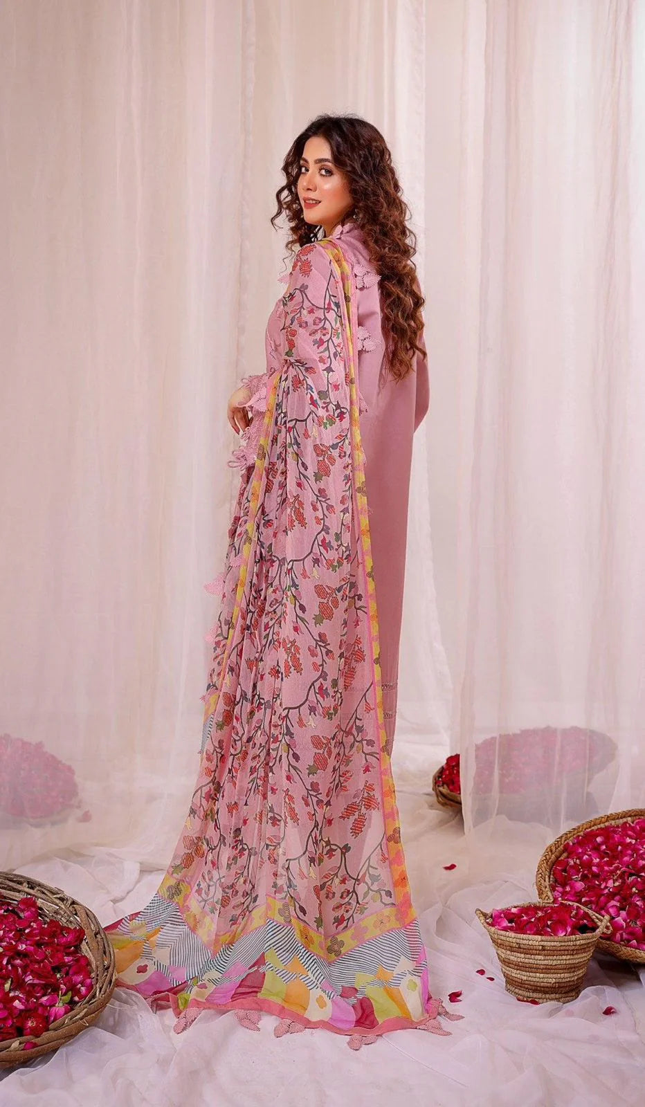 URGE 3PC DHANAK EMBROIDERED SHIRT WITH DHANAK SHAWL AND TROUSER DN-2076