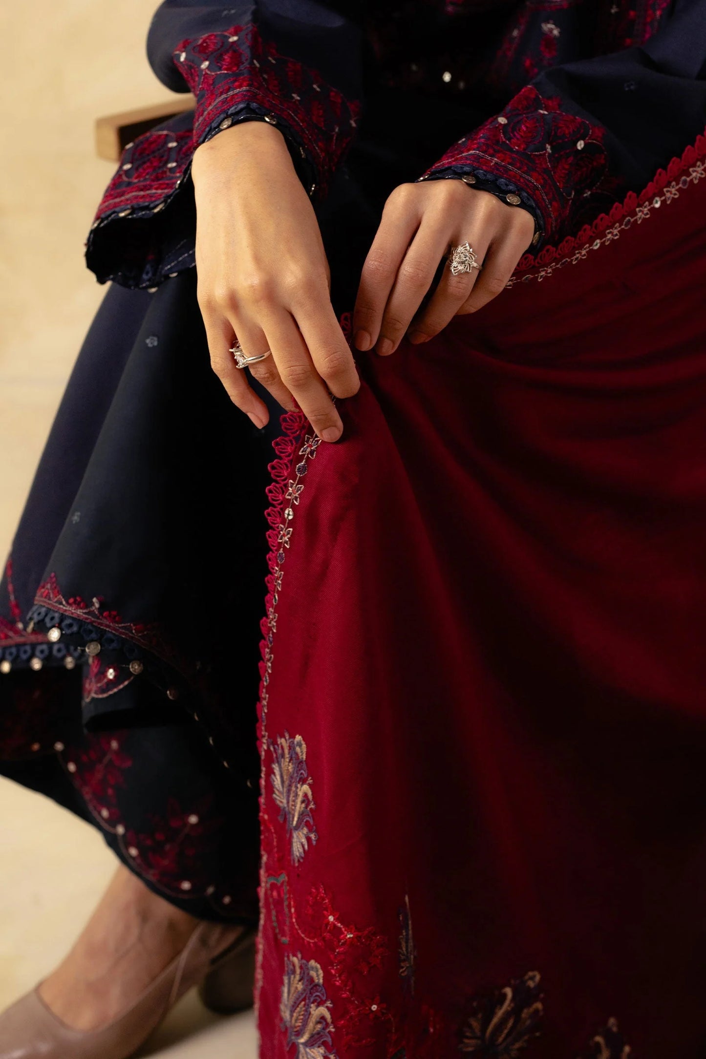 SAPPHIRE 3PC DHANAK EMBROIDERED SHIRT WITH DHANAK SHAWL AND TROUSER DN-2078