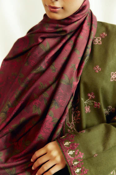 ZARA SHAHJAHAN 3PC DHANAK EMBROIDERED SHIRT WITH DHANAK SHAWL AND TROUSER DN-2085