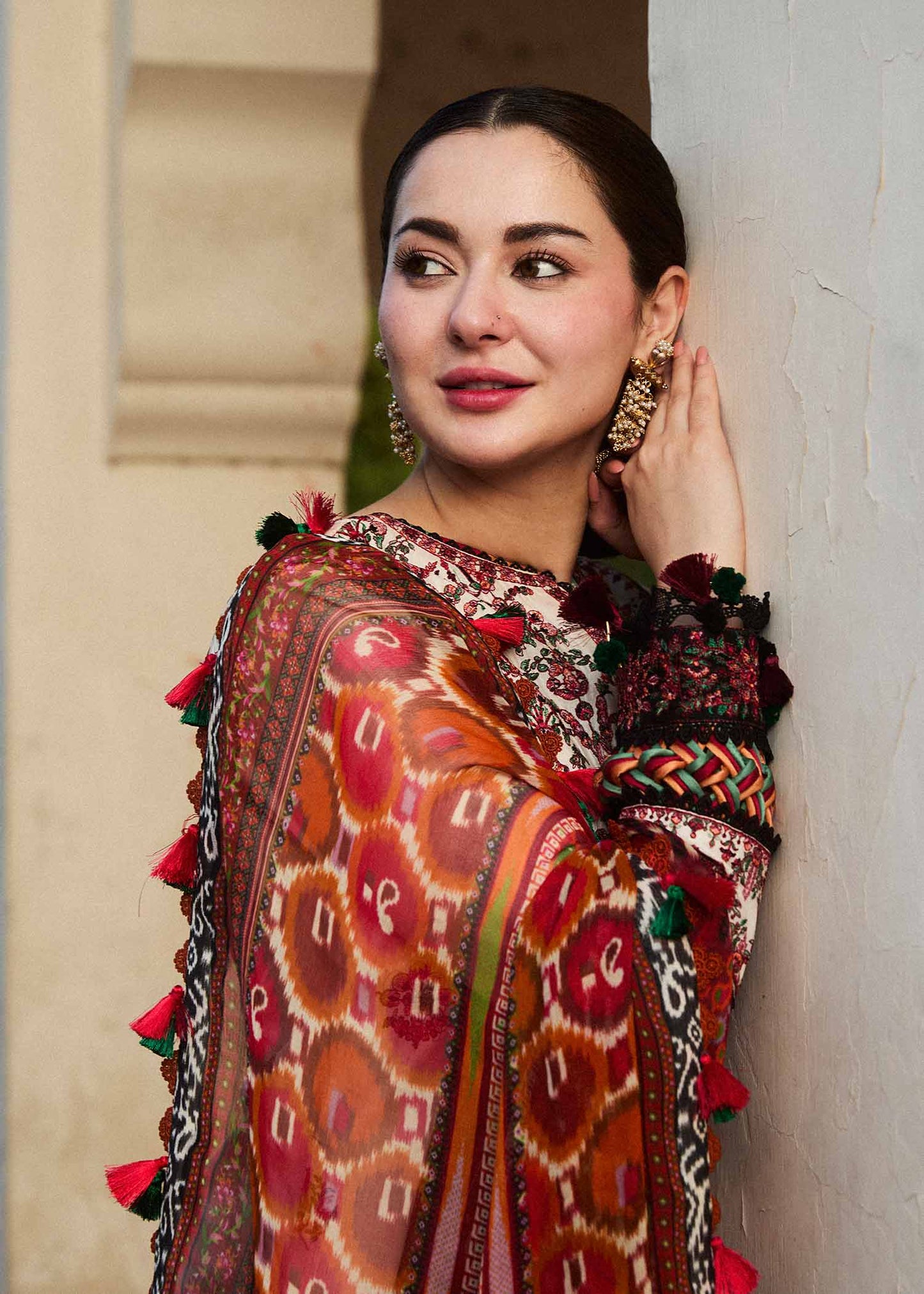 HUSSAIN REHAR 3PC DHANAK EMBROIDERED SHIRT WITH DHANAK SHAWL AND TROUSER DN-2062
