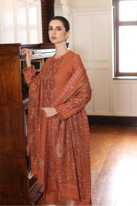 BAREEZE 3PC DHANAK EMBROIDERED SHIRT WITH DHANAK SHAWL AND TROUSER DN-2027