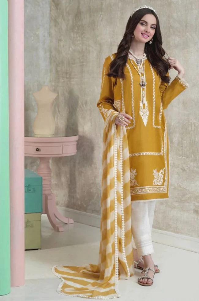 Lawn 3PC Embroidered with Print Duppata SM-215