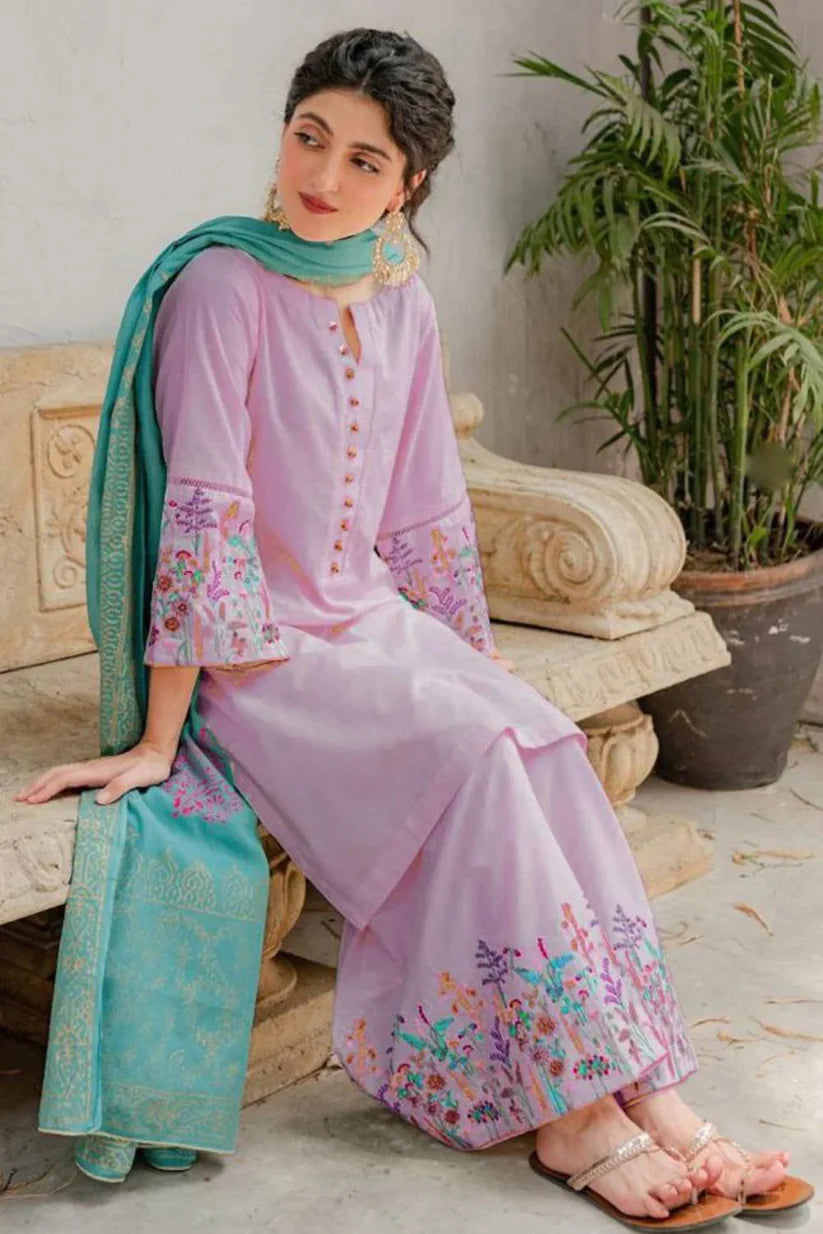 Lawn 3PC Embroidered with Print Duppata SM-221