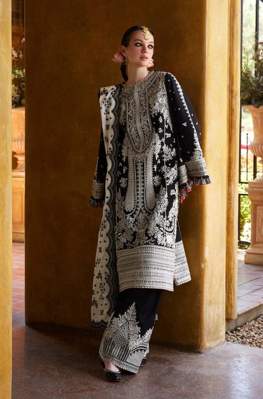 Hussain Rehar - 3PC Lawn Embroidered Shirt with Embroidered Slub Net Dupatta (Unstitched) LC-7063