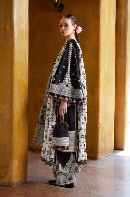 Hussain Rehar - 3PC Lawn Embroidered Shirt with Embroidered Slub Net Dupatta (Unstitched) LC-7063