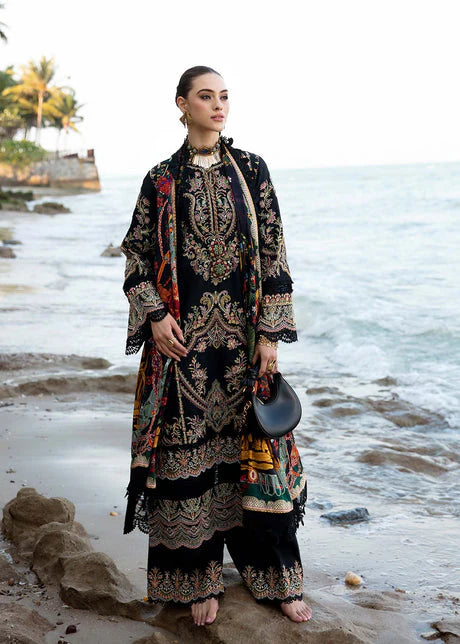 HUSSAIN REHAR 3PC DHANAK EMBROIDERED SHIRT WITH DHANAK EMB SHAWL AND TROUSER DN-2041