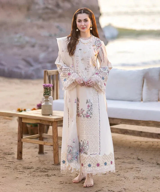 QALAMKAR 3PC Lawn Embroidered Shirt With Organza Embroidered Dupatta LC-7062