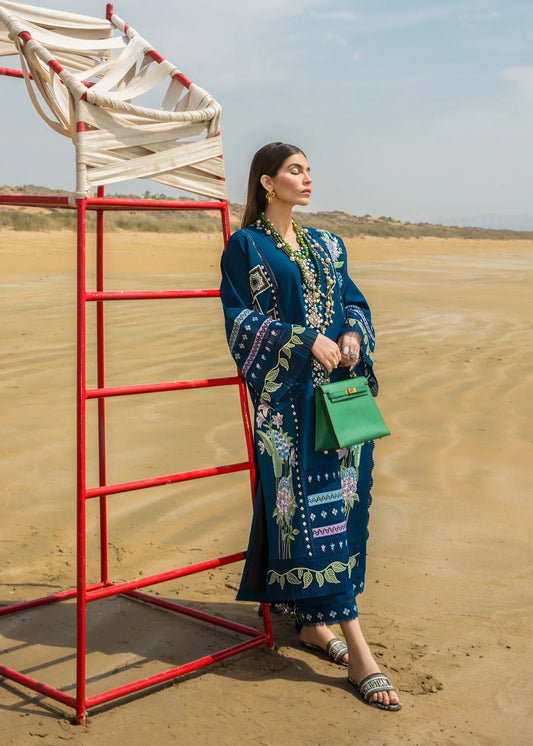 MARIA B 3PC DHANAK EMBROIDERED SHIRT WITH DHANAK SHAWL AND TROUSER DN-2049