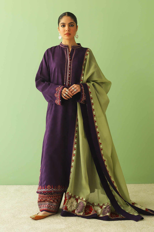 ZARA SHAHJAHAN 3PC DHANAK EMBROIDERED SHIRT WITH DHANAK SHAWL AND TROUSER DN-2058