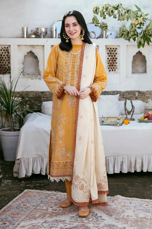 HUSSAIN REHAR 3PC DHANAK EMBROIDERED SHIRT WITH DHANAK SHAWL AND TROUSER DN-2061