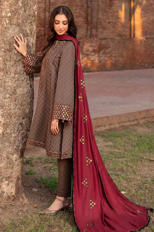MARIA B 3PC DHANAK EMBROIDERED SHIRT WITH DHANAK EMB SHAWL AND TROUSER DN-2042
