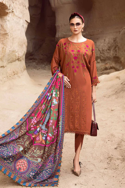 MARIA B 3PC DHANAK EMBROIDERED SHIRT WITH DHANAK SHAWL AND TROUSER DN-2068