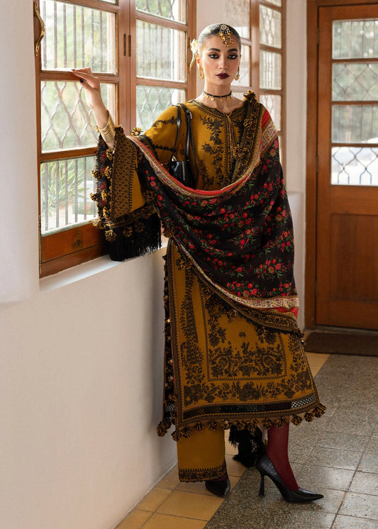 SAAGE 3PC DHANAK EMBROIDERED SHIRT WITH DHANAK SHAWL AND TROUSER DN-2072