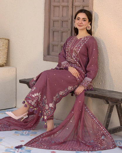 JADE - 3PC LAWN EMBROIDERED SHIRT WITH CHIFFON EMBROIDERED DUPATTA AND TROUSER LC-7065
