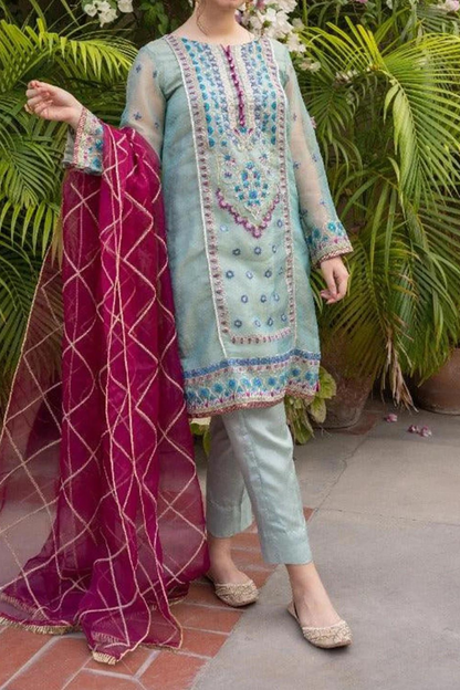 3PC Embroidered with Print Duppata SM-227