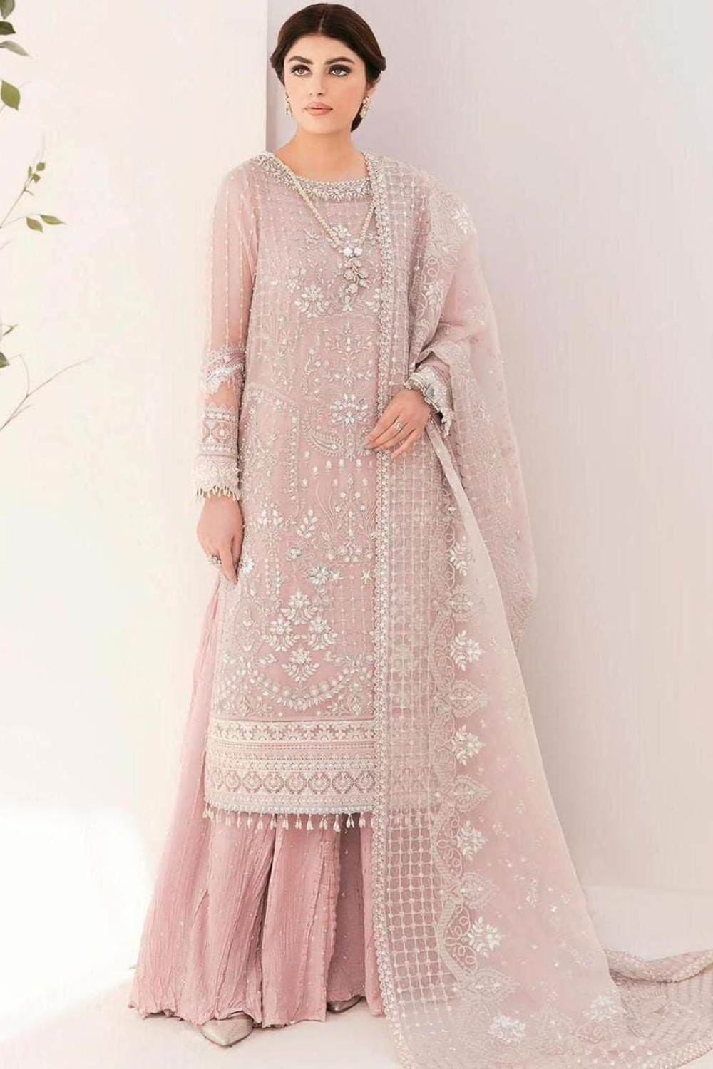 EMBROIDERED 3PC SILK  DRESS WITH CHIFFON EMBROIDERED DUPATTA  IR5013