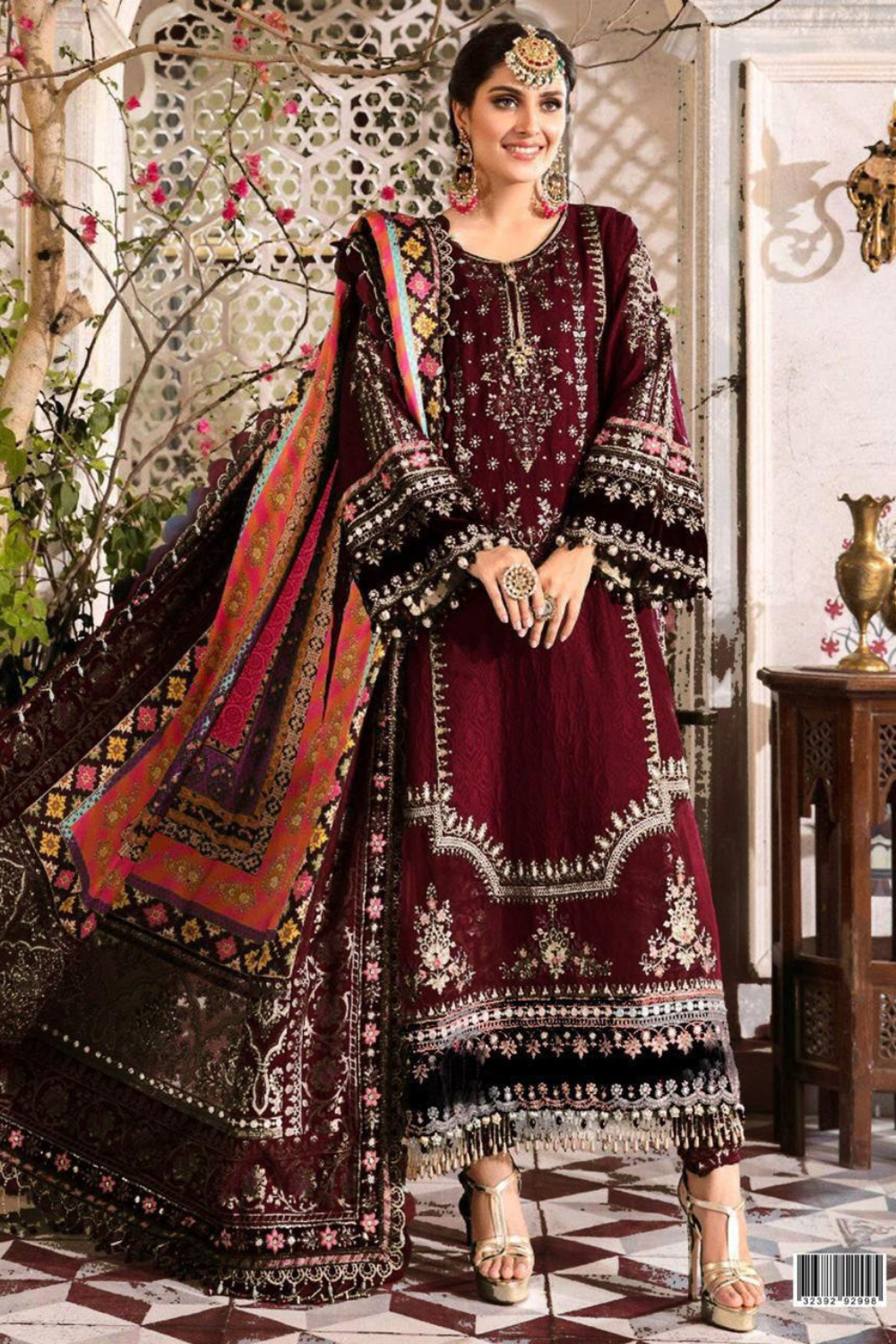 EMBROIDERED 3PC SILK  DRESS WITH CHIFFON EMBROIDERED DUPATTA  IR5017