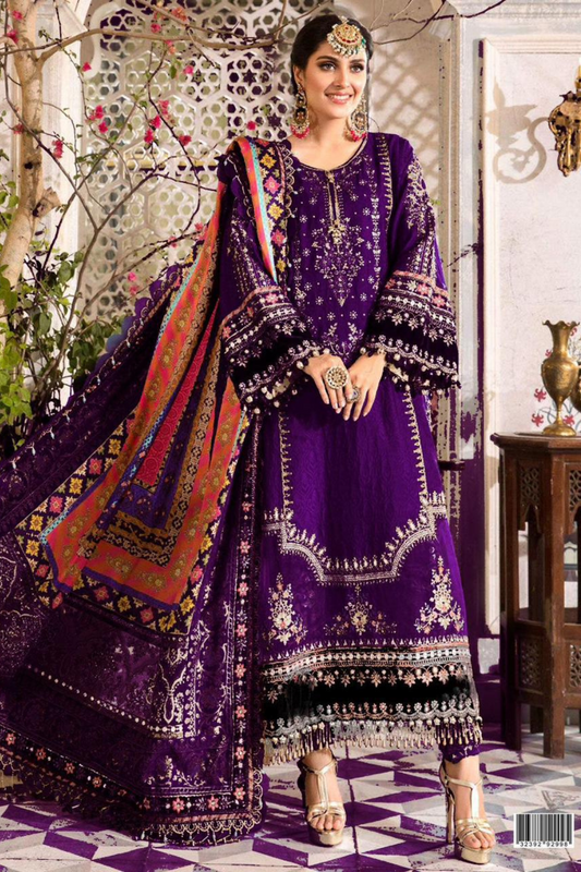 EMBROIDERED 3PC SILK  DRESS WITH CHIFFON EMBROIDERED DUPATTA  IR5018