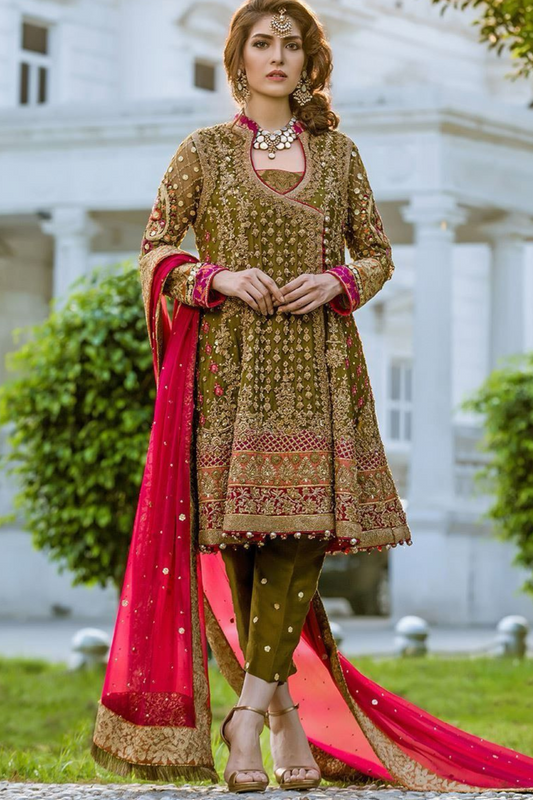 EMBROIDERED 3PC SILK  DRESS WITH CHIFFON EMBROIDERED DUPATTA  IR5021