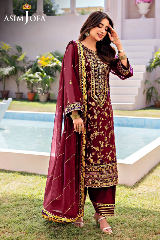 EMBROIDERED 3PC SILK  DRESS WITH CHIFFON EMBROIDERED DUPATTA  IR5023