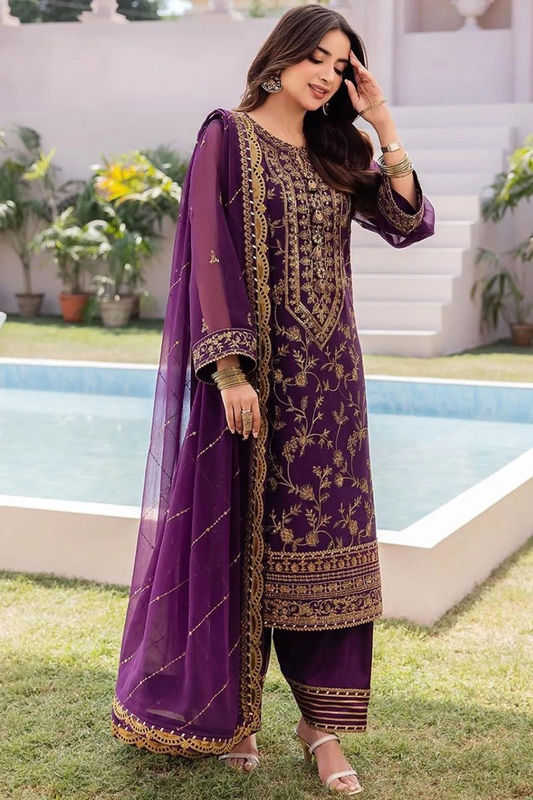 EMBROIDERED 3PC SILK  DRESS WITH CHIFFON EMBROIDERED DUPATTA  IR5024